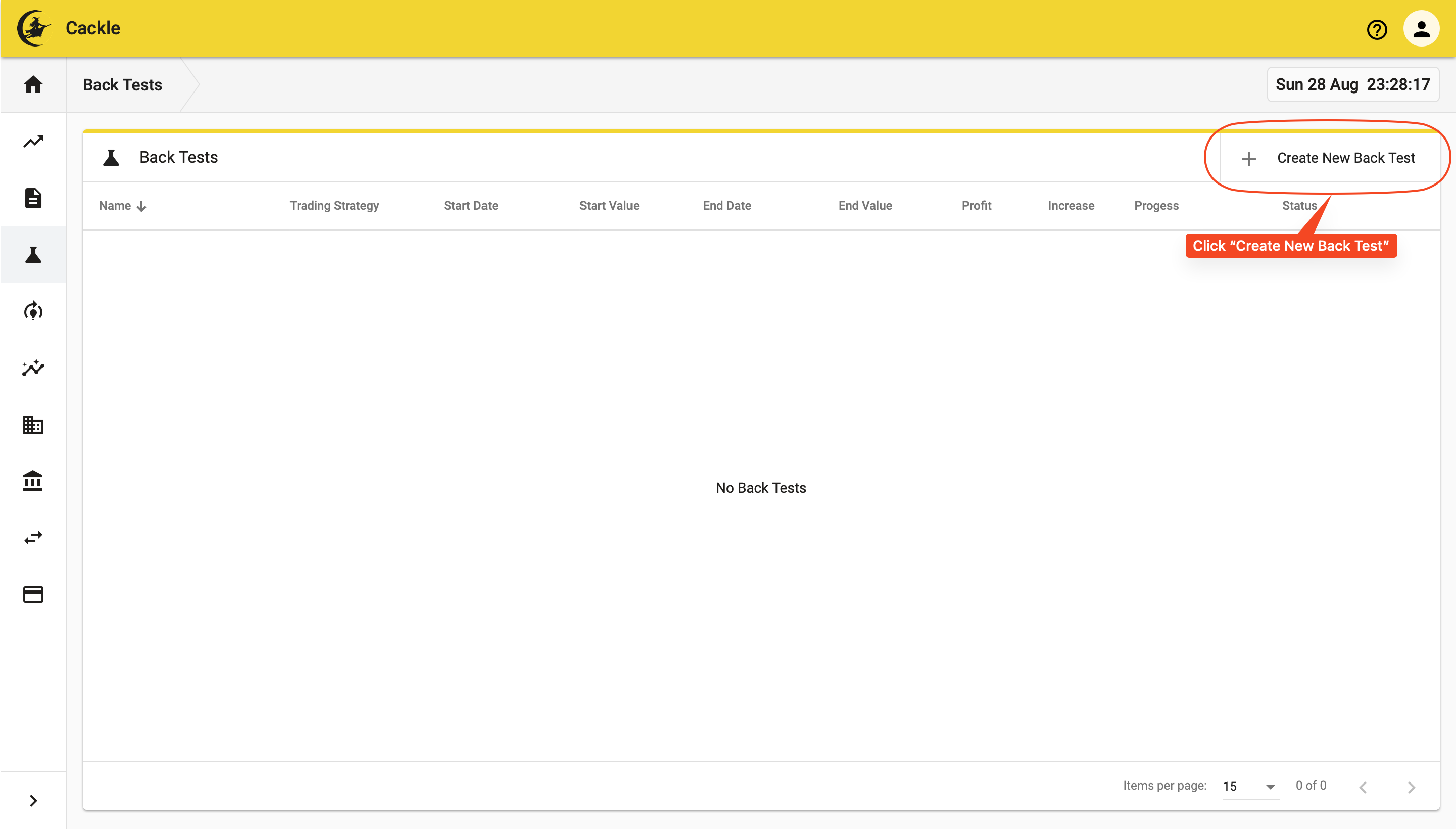 Click Create New Back Test