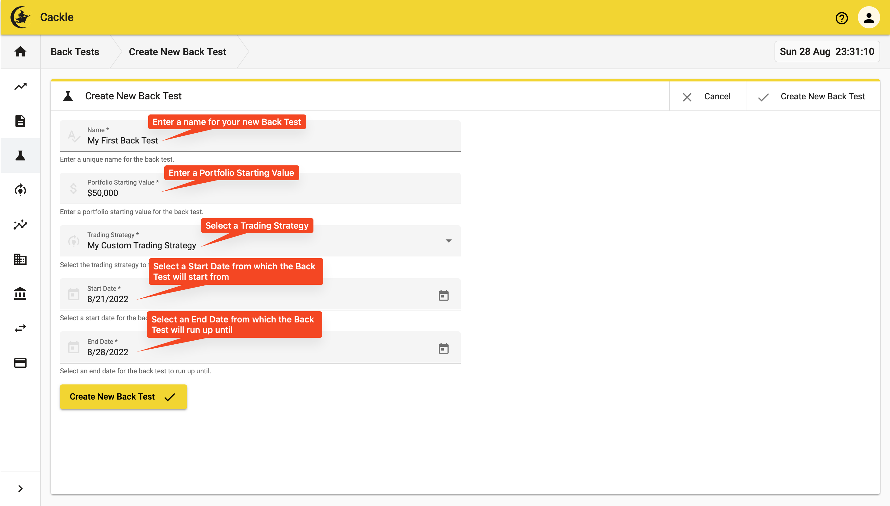 Enter the Parameters of Your Back Test