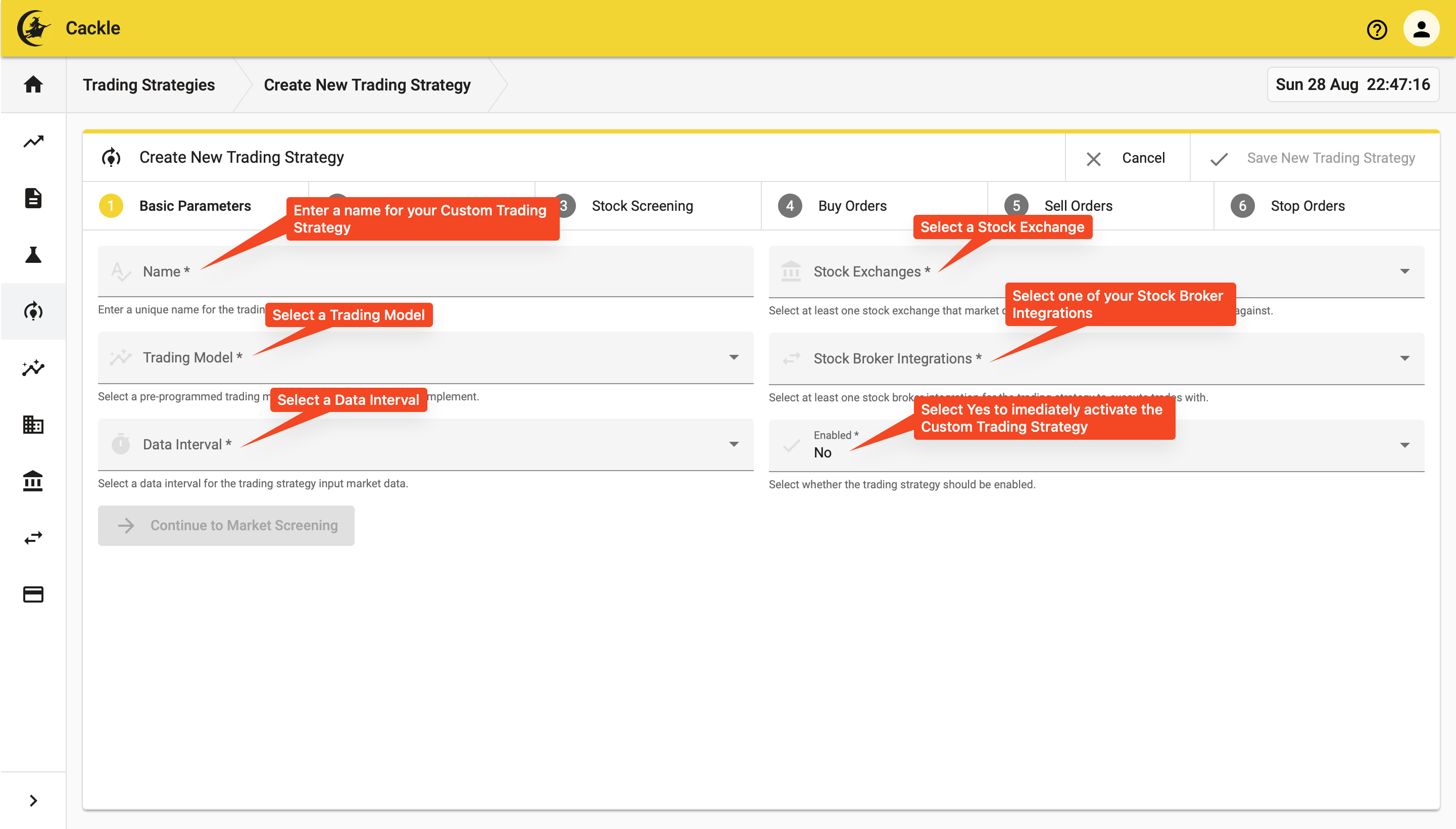 Enter Custom Trading Strategy Parameters