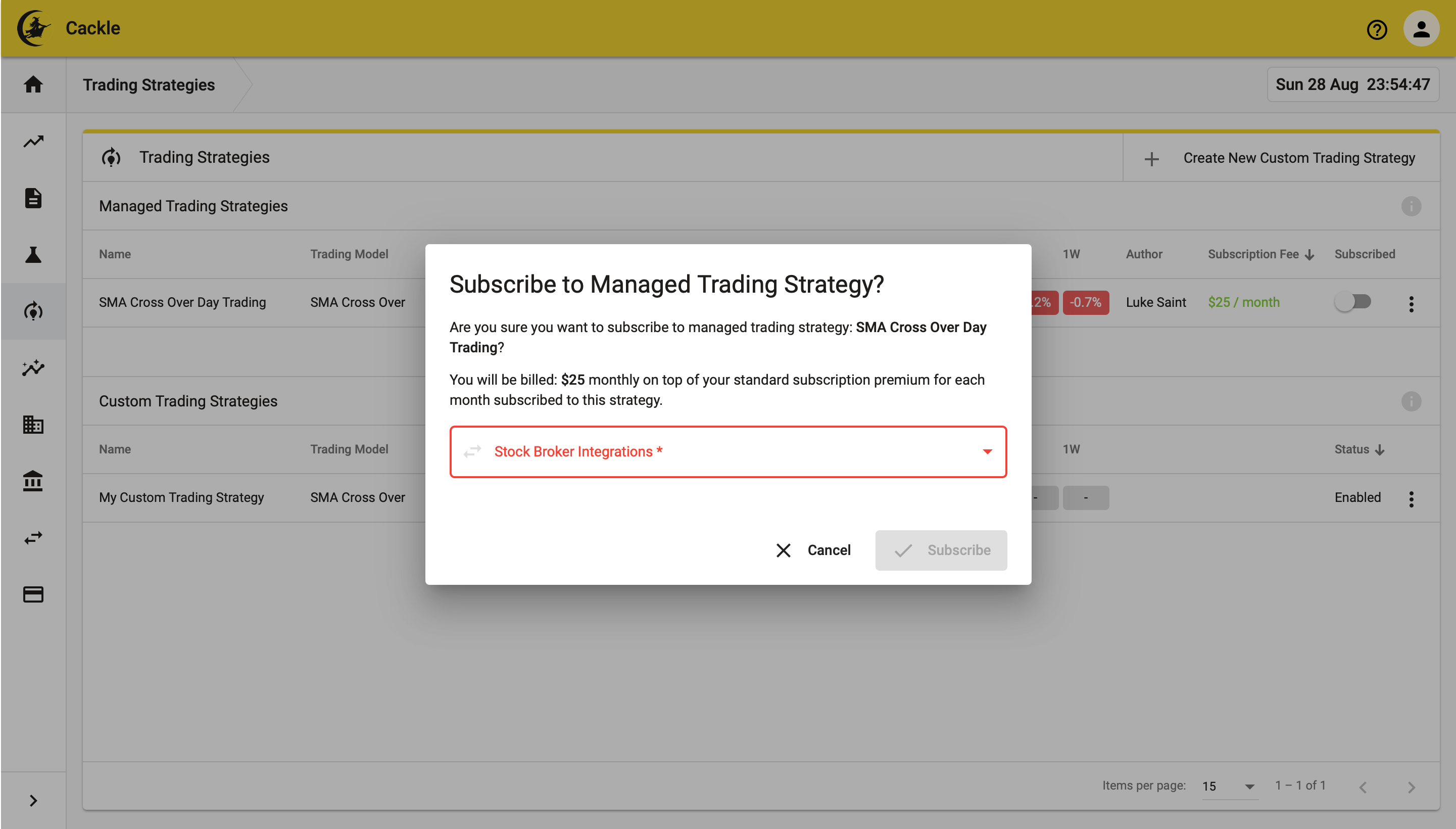 Select One of Your Stock Broker Integrations