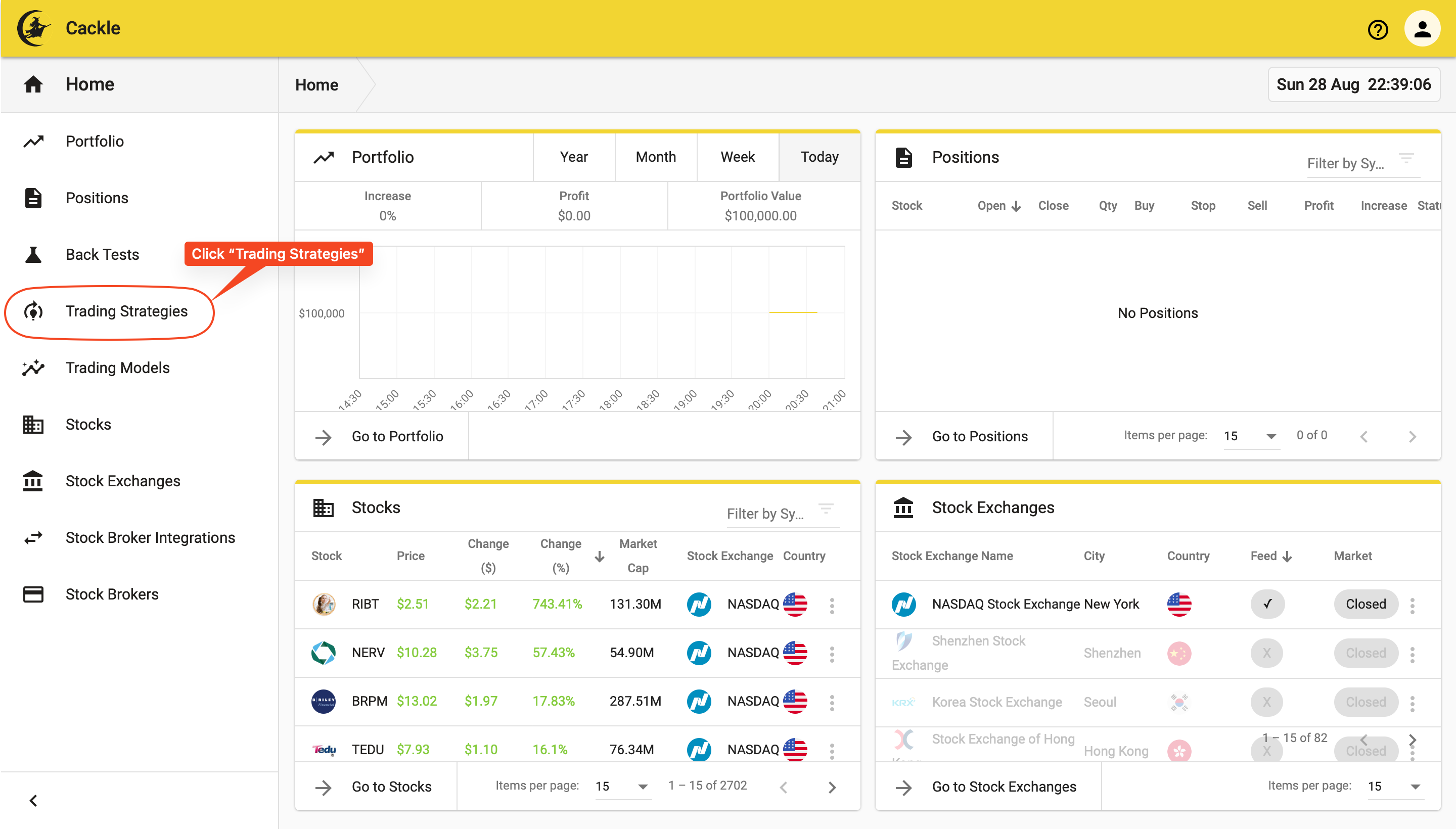 Navigate to the Trading Strategies Page